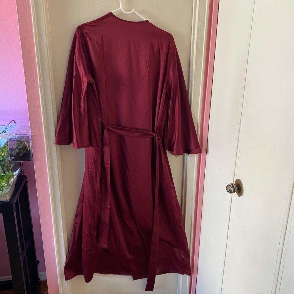 Rya Collection Burgundy Red Flowy Robe with Waist Tie - Picture 2 of 4